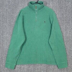 Vintage Polo Ralph Lauren Sweater Mens XXL Green 100% Cotton 1/4 Zip Mock Neck